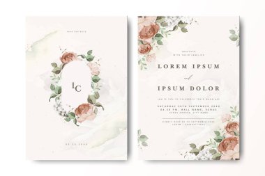 Suluboya güllü zarif bir düğün davetiyesi.