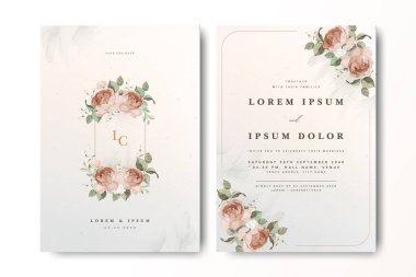 Suluboya güllü zarif bir düğün davetiyesi.