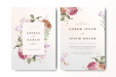 Suluboya güllü zarif bir düğün davetiyesi.