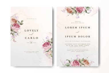 Suluboya güllü zarif bir düğün davetiyesi.