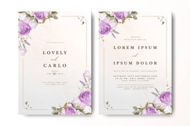 Çiçekli bir düğün davetiyesi. Güller ve kremalı bir geçmişi var.