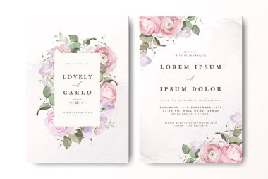 Çiçekli bir düğün davetiyesi. Güller ve kremalı bir geçmişi var.