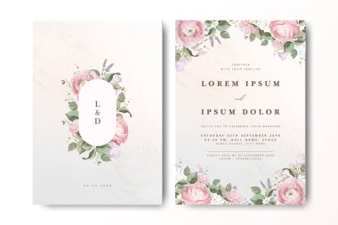 Çiçekli bir düğün davetiyesi. Güller ve kremalı bir geçmişi var.