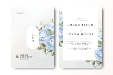 Çiçekli bir düğün davetiyesi. Güller ve kremalı bir geçmişi var.