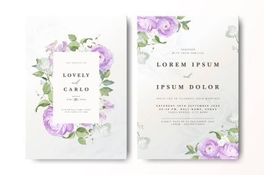 Çiçekli bir düğün davetiyesi. Güller ve kremalı bir geçmişi var.