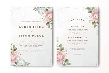 Suluboya güllü zarif bir düğün davetiyesi.