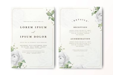Minimalist çiçekli düğün davetiyesi ve beyaz güller