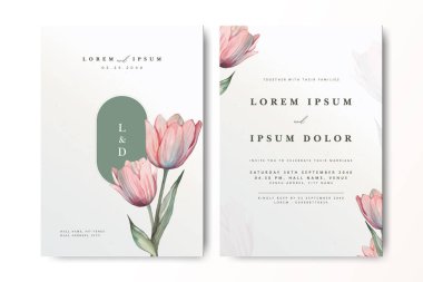 Çiçekli minimalist düğün davetiyesi ve laleler