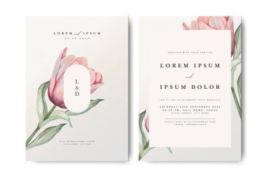 Çiçekli minimalist düğün davetiyesi ve lale çiçekleri