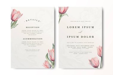 Çiçekli minimalist düğün davetiyesi ve lale çiçekleri