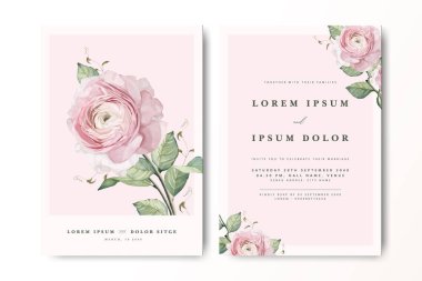 Suluboya güllü zarif bir düğün davetiyesi.