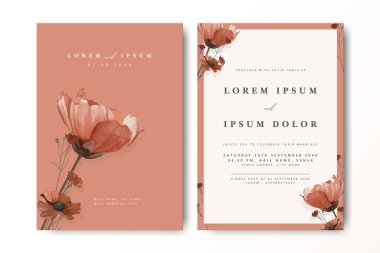 Minimalist suluboya çiçekli düğün davetiyesi tasarımı