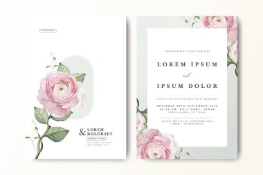 Suluboya güllü minimalist düğün davetiyesi