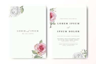 Suluboya güllü minimalist düğün davetiyesi