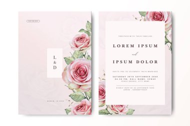 Çiçekli bir düğün davetiyesi. Güller ve kremalı bir geçmişi var.