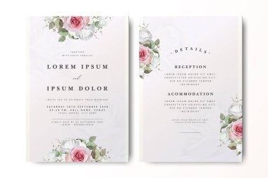 Suluboya güllü zarif bir düğün davetiyesi.