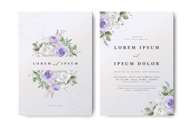 Çiçekli bir düğün davetiyesi. Güller ve kremalı bir geçmişi var.