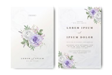 Çiçekli bir düğün davetiyesi. Güller ve kremalı bir geçmişi var.