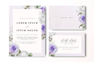 Çiçekli bir düğün davetiyesi. Güller ve kremalı bir geçmişi var.