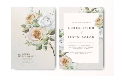 Suluboya güllü zarif bir düğün davetiyesi.