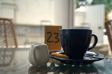 Latte coffee drinks on the cafe table
