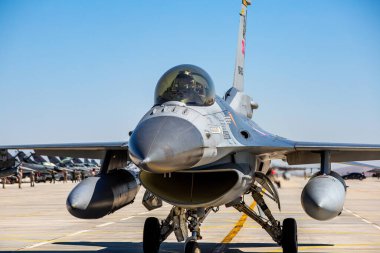 Konya, Turkey - 07 01 2021: Anatolian Eagle Air Force Exercise 2021  F16 Fighter jet in a taxiing position in Turkey