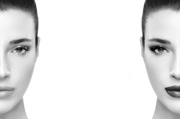 Концепція Краси Макіяжу Двома Половинними Обличчями Один Макіяжем Один Свіжою — стокове фото