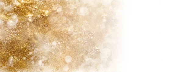 Золотой Рождественский Баннер Праздничными Блестками Сверкающим Боке Золотой Блеск Белом — стоковое фото
