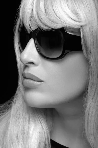 Monochrome Fashion Portrait Attractive Blonde Woman Healthy Long Hair Wearing — стоковое фото