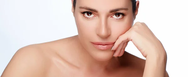 Hautpflege Natürliches Frauengesicht Mit Gesunder Frischer Haut Close Studio Porträt — Stockfoto