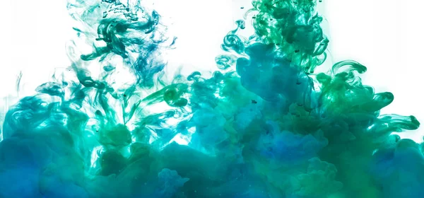 Zelený Modrý Akrylový Inkoust Vodě Abstraktní Pozadí Barva Textury Izolované — Stock fotografie