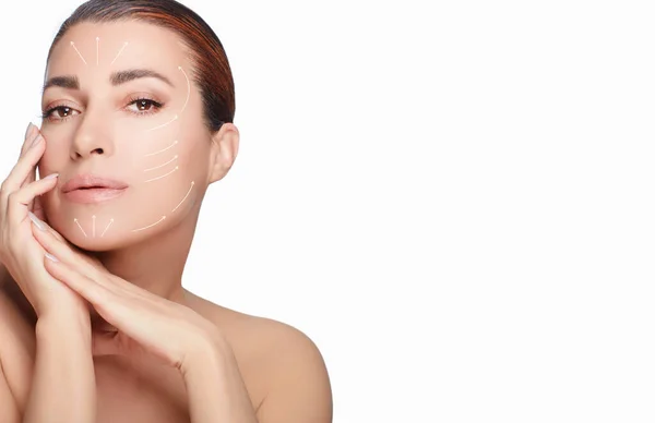 Tratamiento Antiedad Concepto Cirugía Plástica Belleza Cara Spa Mujer Mirando — Foto de Stock