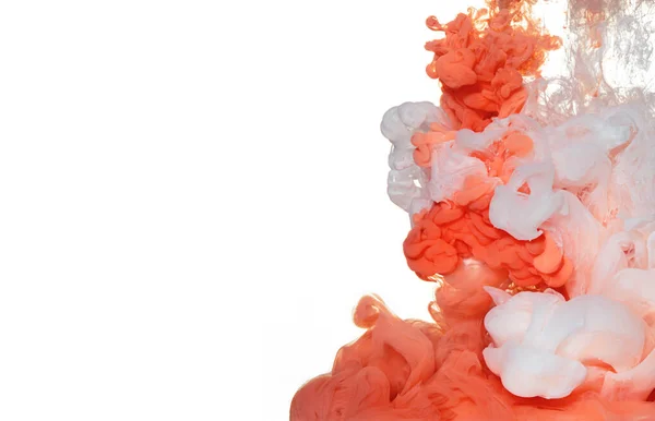 Oranžový Bílý Akrylový Inkoust Vodě Barva Exploze Izolované Bílém Kopírovacím — Stock fotografie