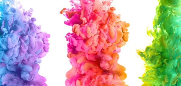 Duha Akrylového Inkoustu Vodě Barva Exploze Izolované Bílém Kopírovacím Prostorem — Stock fotografie