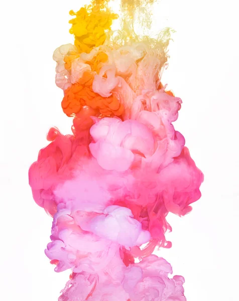 尼昂墨水在水里 在白色上隔离的颜色爆炸 — 图库照片
