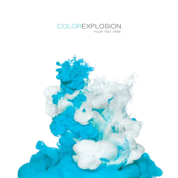 Inchiostro Neon Bianco Blu Acqua Esplosione Colore Texture Vernice Isolata — Foto Stock