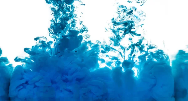 Blue Acrylic Ink Water Color Explosion Paint Texture Isolated White — Stock Photo, Image