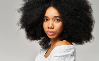 Afro saçlı güzel Afrikalı Amerikalı kız. 