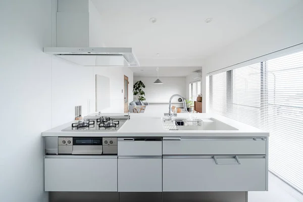 Cozinha Estilo Moderno Simples Branco — Fotografia de Stock