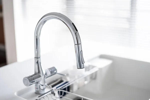 Stainless Steel Faucet White Kitchen — Stock Photo, Image