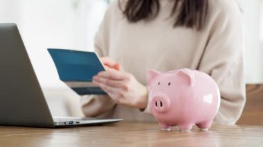 Banka hesaplarını kontrol eden bir kadın.