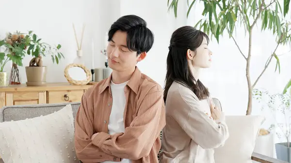 stock image Couple arguing in the living room