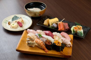 Traditional Japanese sushi set menu clipart