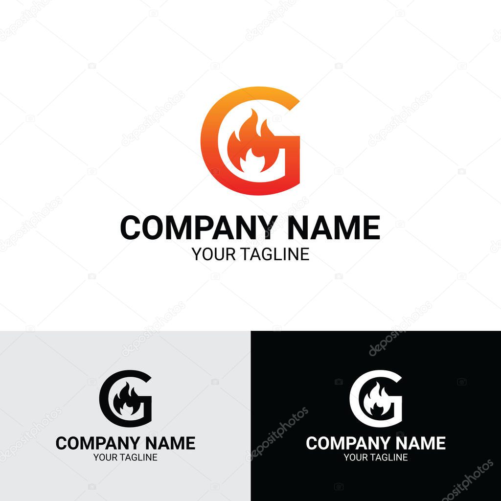G letter gradient fire flame grill resto logo template