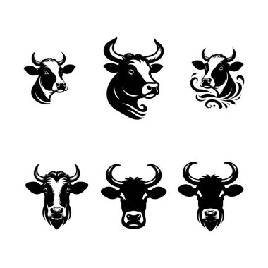 İnek başlı vektör silueti siyah ve beyaz inek çizimi