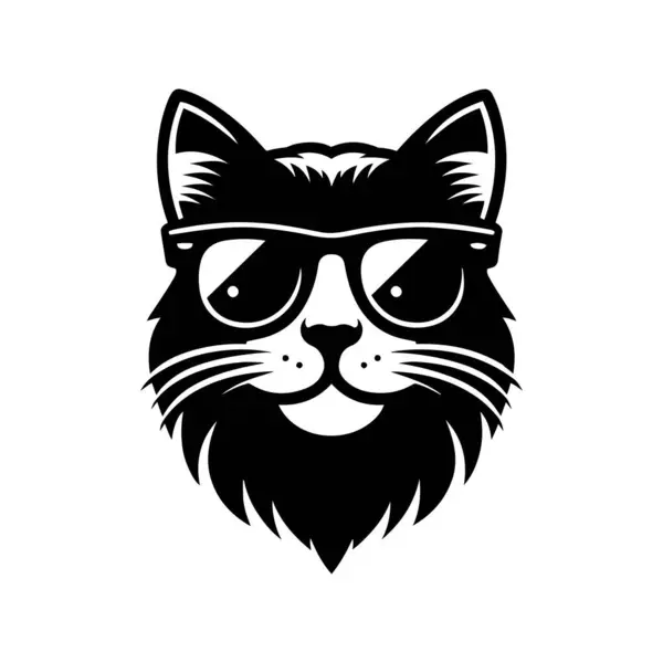 Güneş gözlüğü, siluet vektör sanat çizimi şablonu takan sevimli kedi kafası.