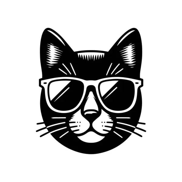 Güneş gözlüğü, siluet vektör sanat çizimi şablonu takan sevimli kedi kafası.