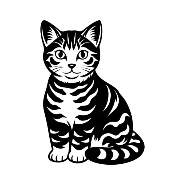 Amerikan Shorthair kedisi siluet vektör çiziminde oturuyor