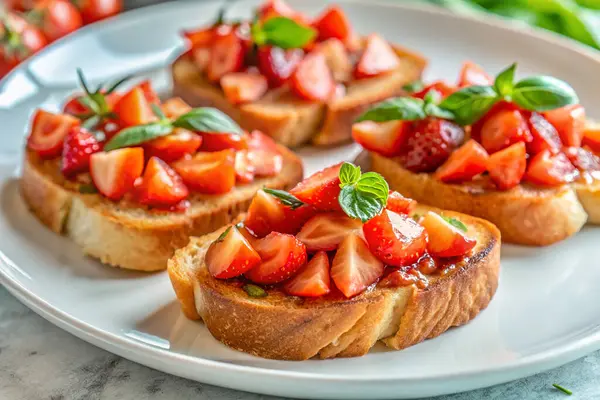 Taze çilek ve beyaz tabakta iştah açıcı yüksek kalite yemek fotoğrafçılığı.