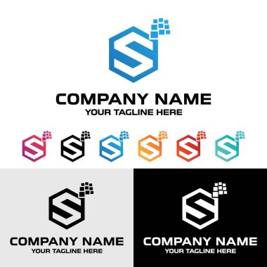 Soyut S harfi, S harfi çokgen şekil vektörü teknoloji şirketi logosu